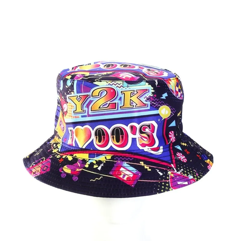 Retro Graffiti 80s 90s Reversible Bucket Hat Quick Drying Anti-UV Beach Fishing Hat Breathable Adjustable Fisherman Hat
