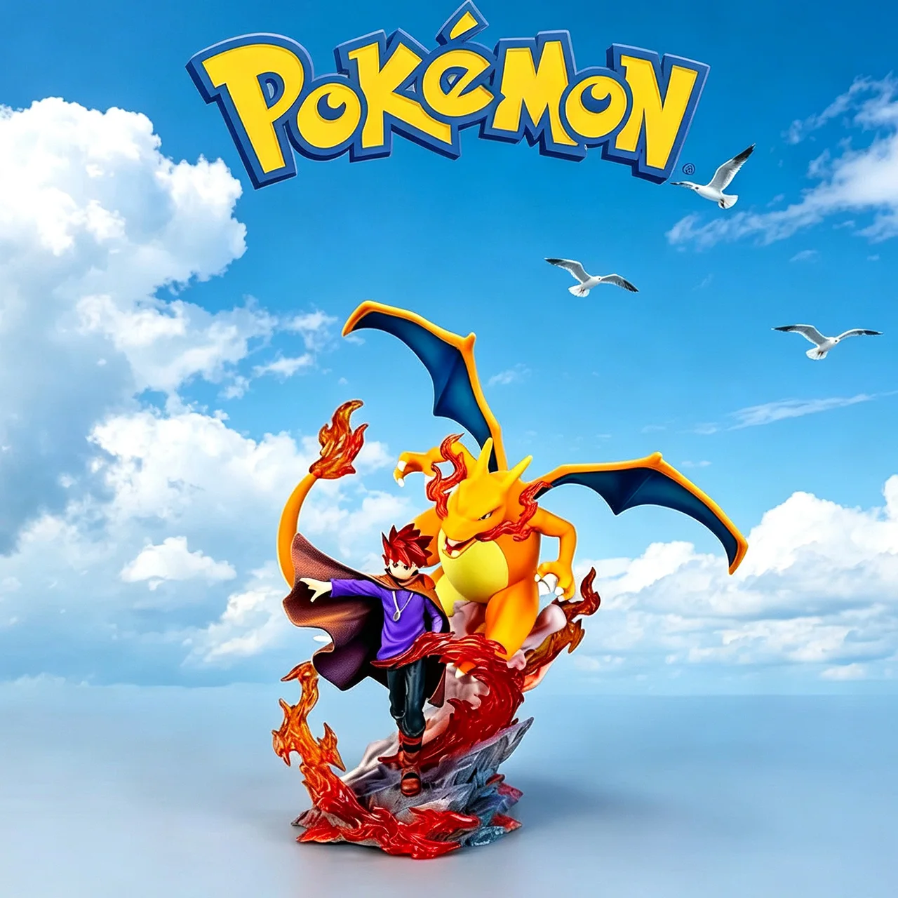 Anime Pokémon Figur Glurak Gary Oak Actionfiguren 17cm/6,69 Zoll PVC-Statue Sammlermodell Spielzeug Geschenke