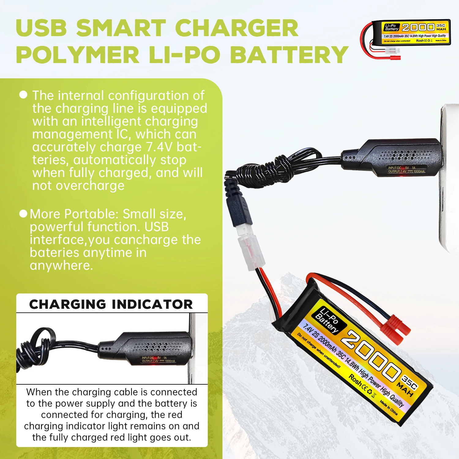 2S Lipo Batterij 7.4V 2000mAh 35C Met T/Banaan/XT60/XT30/EC2 Plug En USB Oplaadkabel Voor RC Auto, Boot, RC Quadcopter Batterij