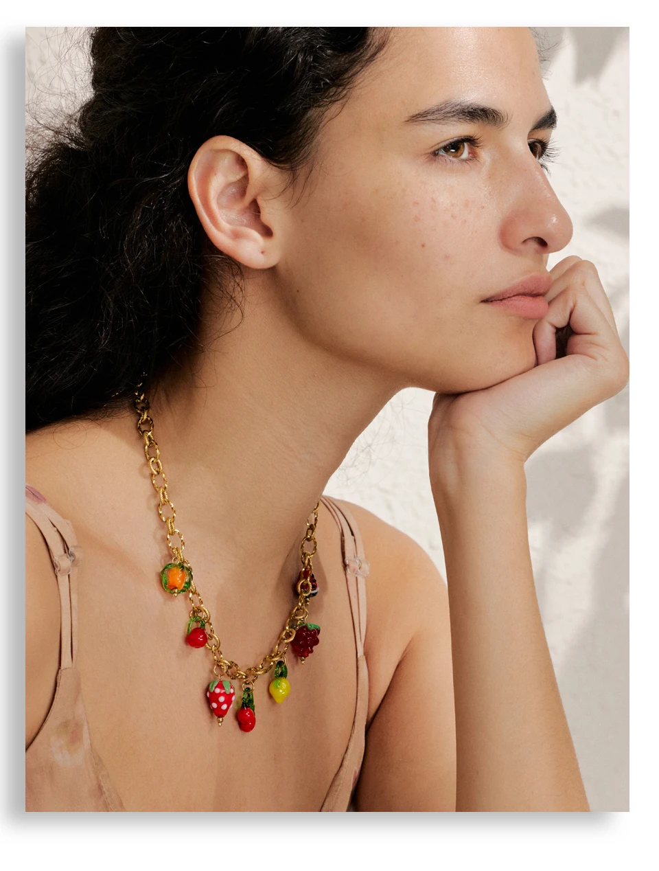 Yhpup Sweet Spring Summer Colored Glaze Fruit Charm Anhänger-Halskette, goldfarben, Edelstahl, trendiger Schmuck – Detail 4