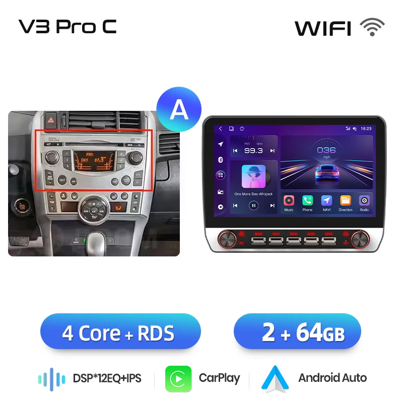Junsun 13.1″ QLED Draadloze CarPlay Android Auto Autoradio Voor Toyota Verso R20 2009-2018 Intelligente Systemen DSP SWC RDS GPS FM