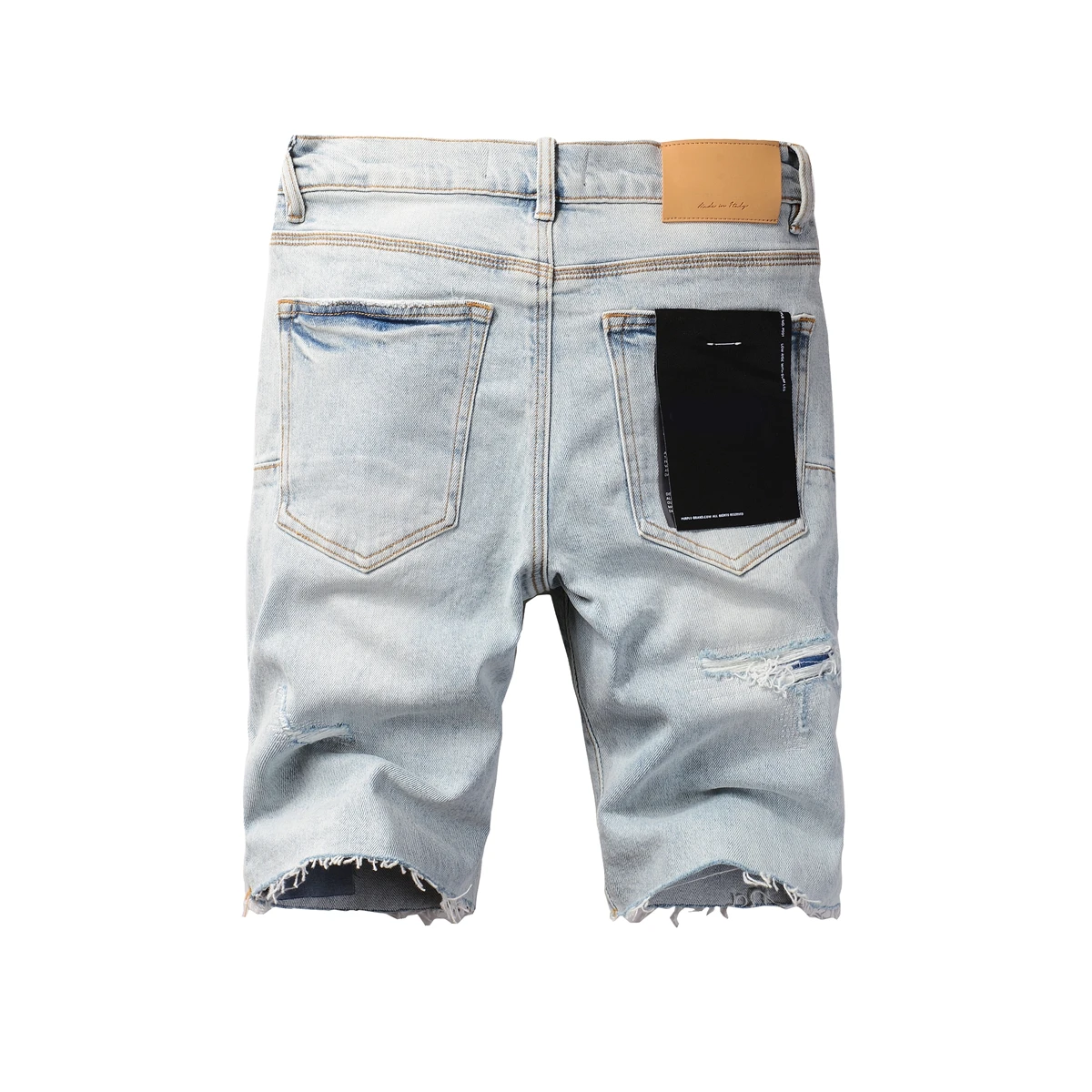 Top quality New Purples Jeans Men brands Trendy Elastic Edged Middle Pants Irregular blue Color Washed Denim Shorts pants