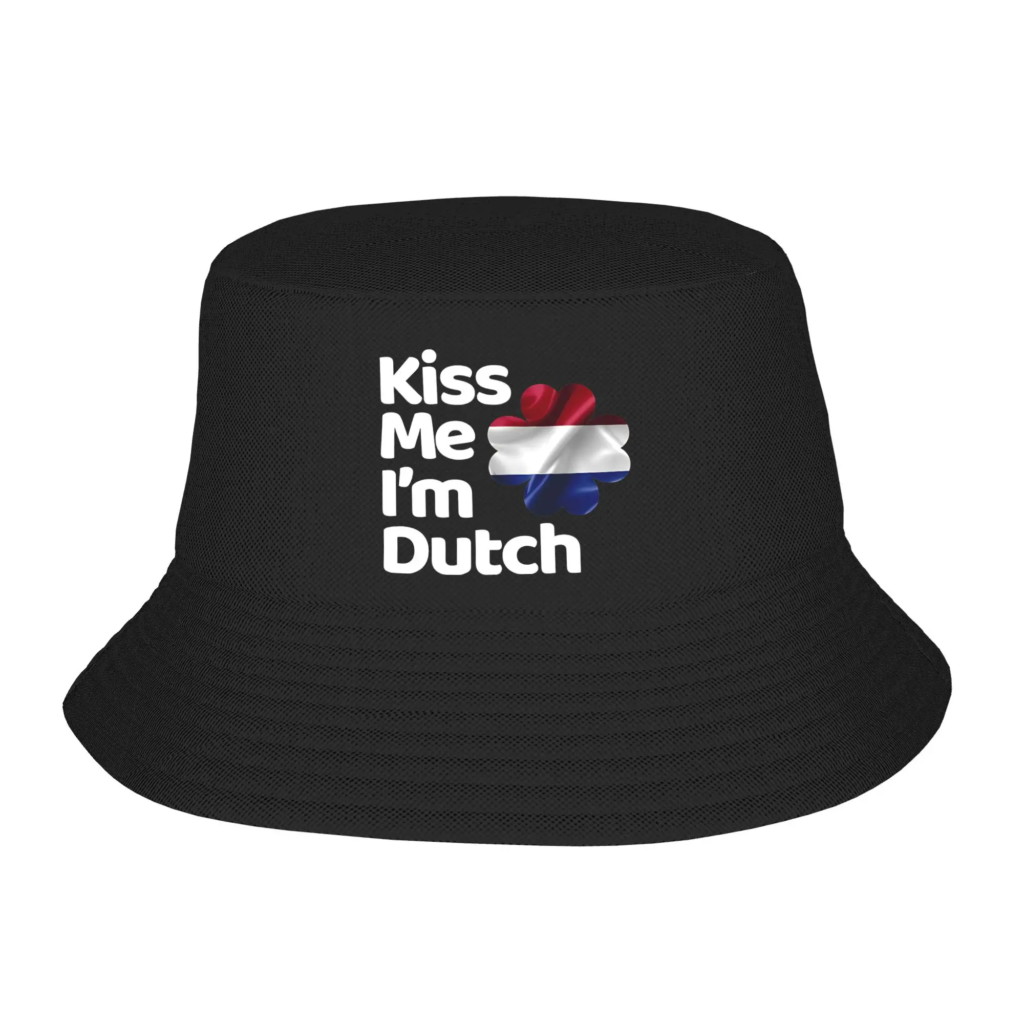 Lovely Kiss Me I am Dutch from Netherlands Bucket Hats For Unisex UV Protection  Bob Hat Beach Vacation Getaway Headwear