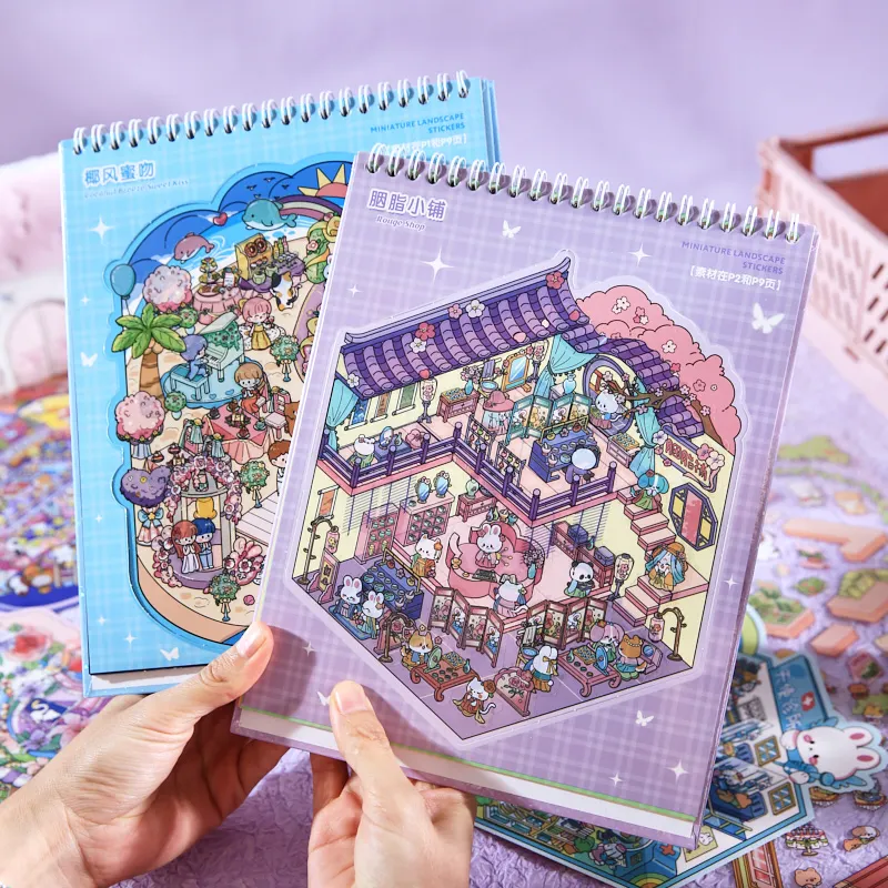 

PLUS SIZE Landscape stickers miniature town scene 3D sticker book children girls educational toys stickers