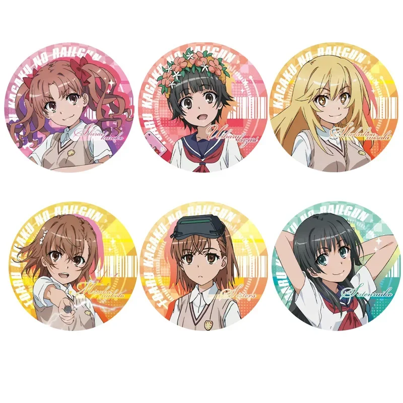 58mm Anime Popular Round Brooches Misaka Mikoto Shirai Kuroko Uiharu kazari Figure Badge Creative Kawaii Accessory Enamel Pin