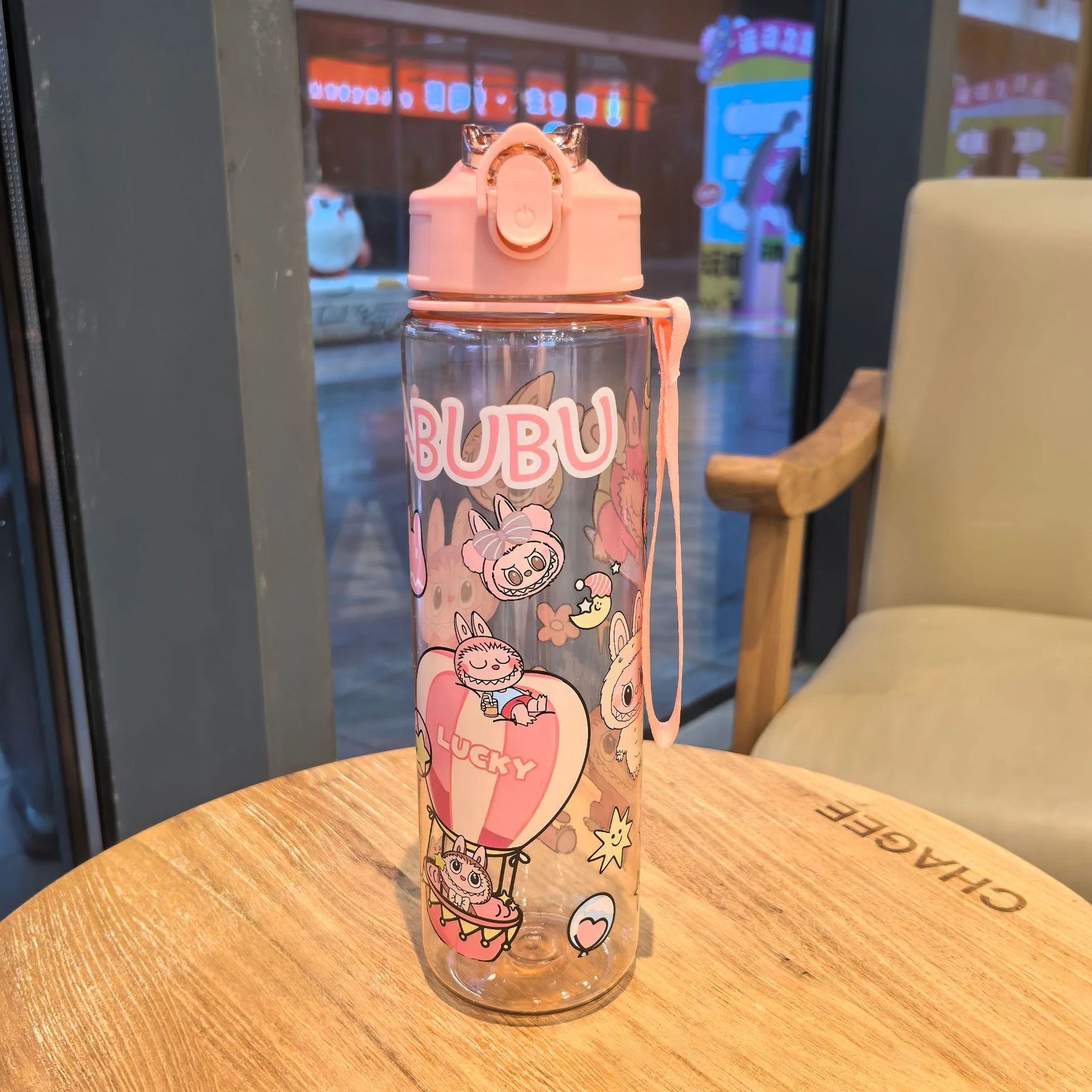 Cartoon Labubu Water Bottle Kawaii High-Capacity Water Cup With Straw Travel Portable Kids Birthday Gifts 800Ml