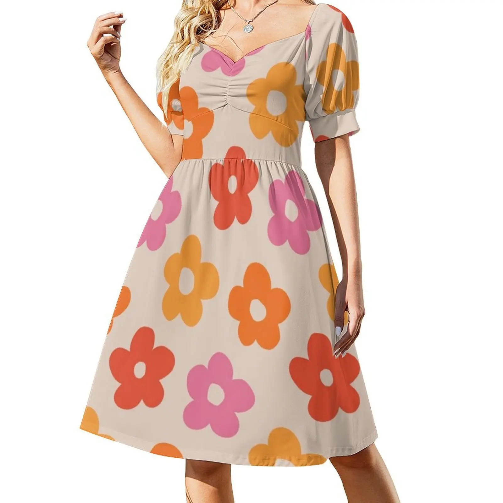 نمط الزهور الرجعية 60S 70S # نمط # فستان بوهيمي عتيق بأكمام منتفخة أو خيارات بدون أكمام للنساء فستان ريترو