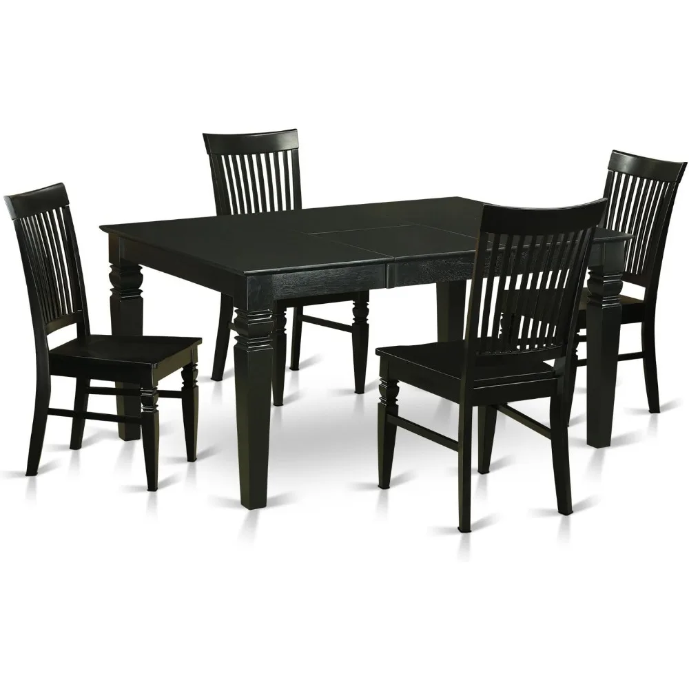 5 Piece Dining Set for 4 Includes a Rectangle Kitchen Table with Butterfly Leaf and 4 Dinette Chairs, 42x60 Inch, Black & Cherry