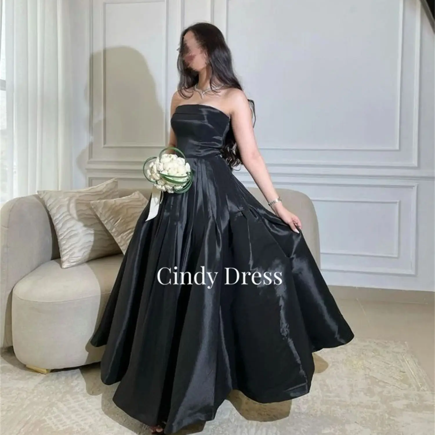 

Cindy A-line Grace Black Satin Off the Shoulders International Dresses for Formal Occasions Evening Gown Happy Sharon. Dress