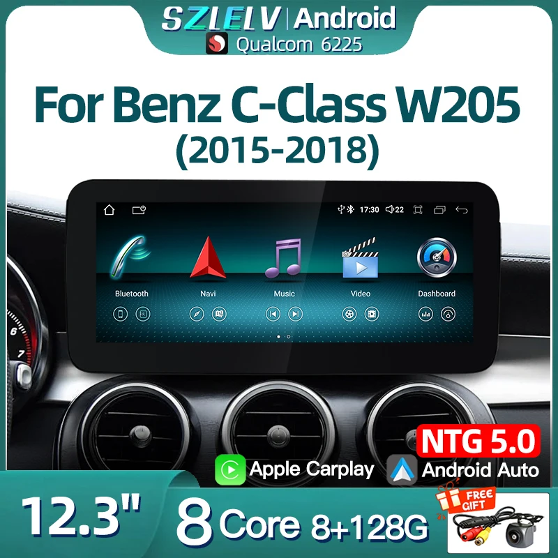 12.3inch For Mercedes Benz C Class W205 S205 Car Radio Multimedia Wireless Android Auto CarPlay Screen Video Player Intelligent