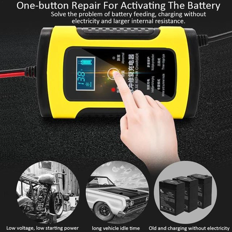 12V 6A Intelligent Car Battery Charger For AGM Lead Acid Dry Wet Gel Battery 75AH 90AH 100AH Smart Power Charge DC 6A 13.8V