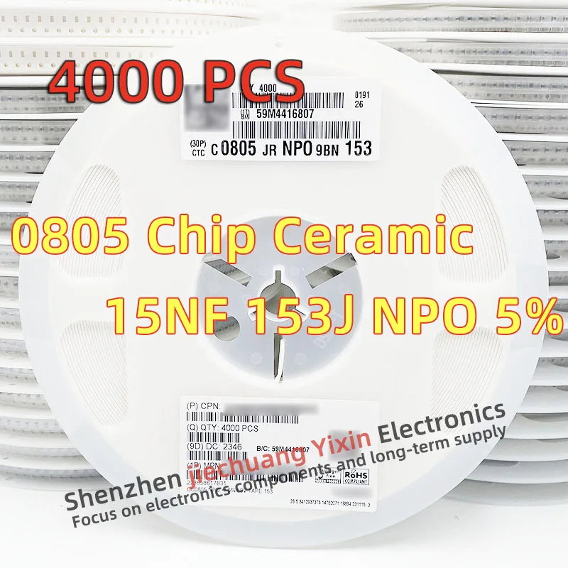 

Chip Ceramic Capacitor 0805 15NF 50V 100V 153J 5% accuracy NPO(COG) material 2012 Capacitance 4000pcs