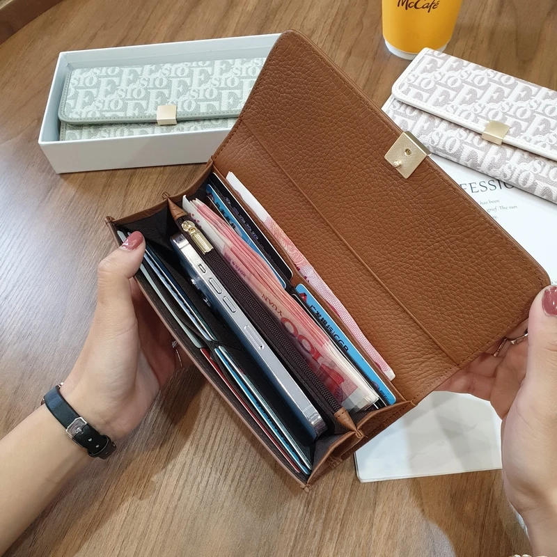 2023 Brand Design Letter Print Women Wallets Genuine Leather Long Purse First Layer Cowhide Female Clutch Bag Excellent Billfold