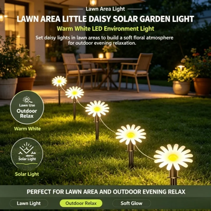 Realistic Daisy Solar Stake Light Garden Path Decoration Outdoor Decorative Lighting Lamp for Lawn Pathway Walkway Decor