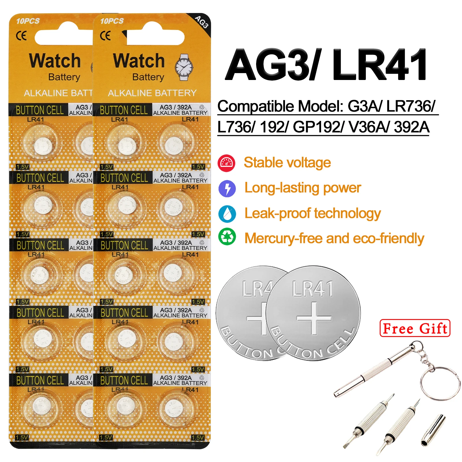 10-100 Uds Premium AG3/LR41 1,5 V pilas alcalinas de botón G3A 192 GP192 392A pila de moneda para dispositivos pequeños energía confiable