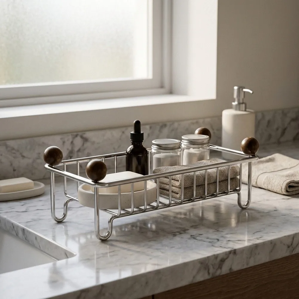 For Skincare Storage Organizer Stainless Steel Bathroom Rack for Countertop Use with Open Frame Water Evaporation