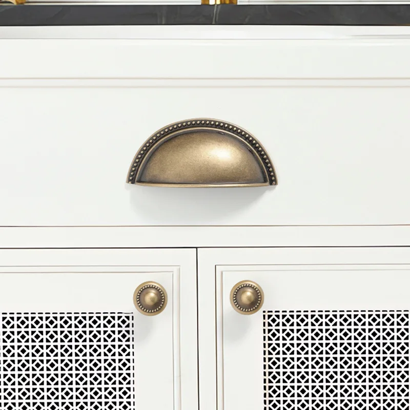 

American retro drawer handle, round French cabinet door handle, antique bronze color, modern simple square copper handle
