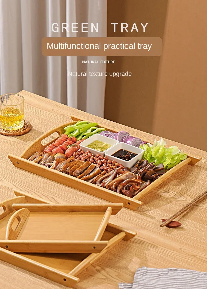 

Bamboo Wooden Tray Rectangular Tea Water Cup Hotel Dish Braised Meal