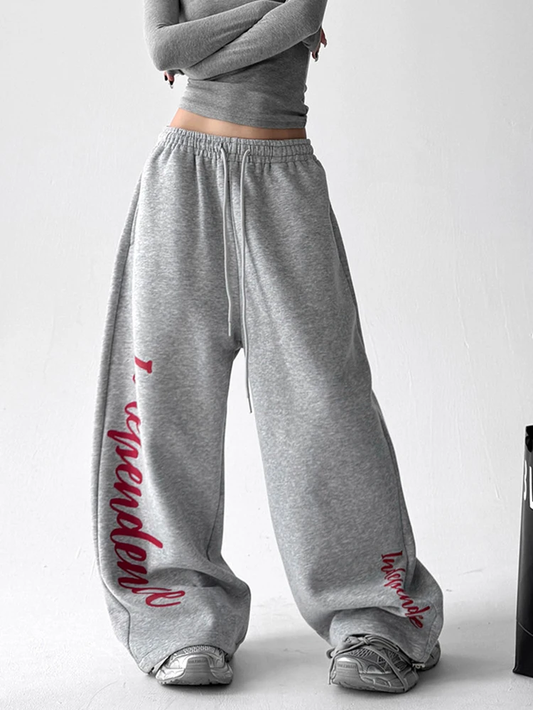 American Letter Gray Sweatpants Women Vintage Hip Hop Streetwear Loose Pant Fall Casual Bf Harajuku High Waist Oversize Trousers