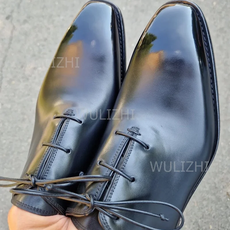 Dark Green Gradient Toe Black Lace-Up Oxford Shoes Men's Derby Flat Bottom Gentleman Casual Shallow New Wedding Shoes Sporty