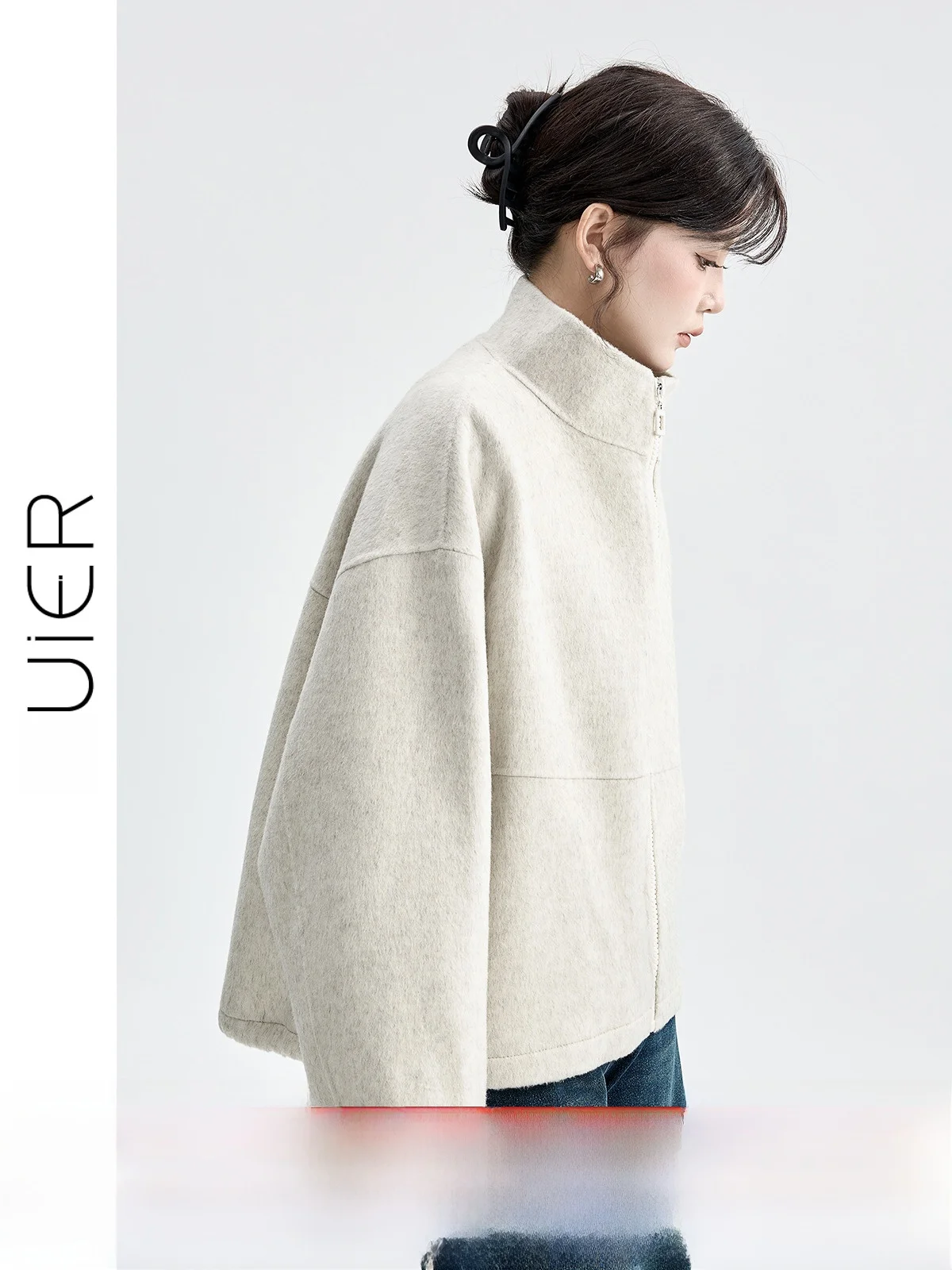 

Guer Alpaca Double-Sided Woolen Coat Women's ort Sle No-Prure Feel Winter Elegance Casual Faion Zipper Closure