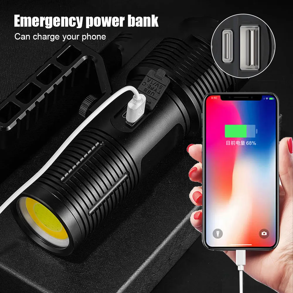 30W XHP160 Powerful Zoomable Flashlight 25000LM 3000Meter White Laser Long Shot Lantern TYPE-C Rechargeable 8800mAh Spotlight