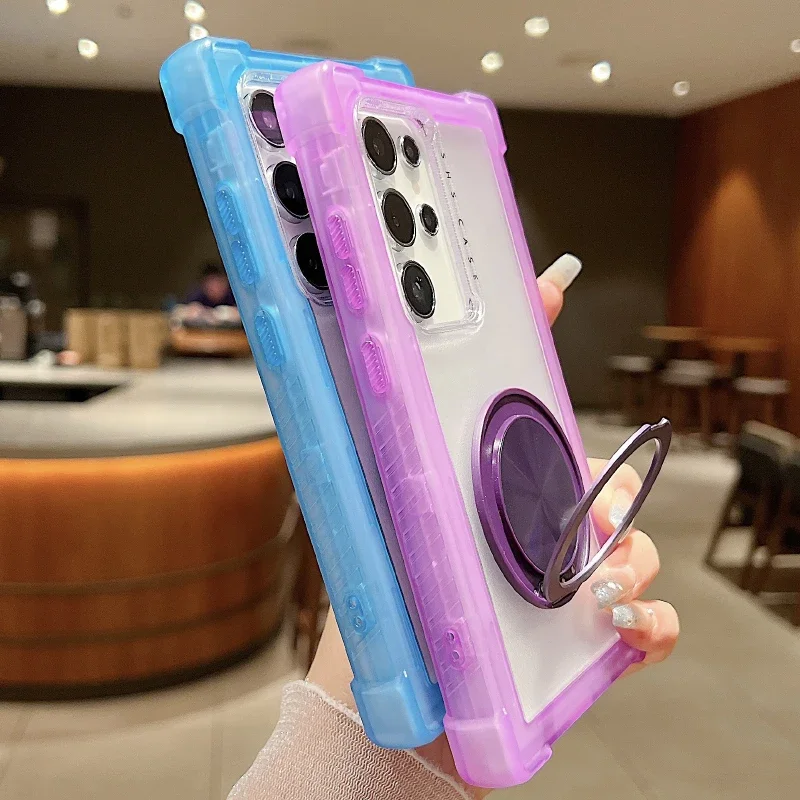 SHS Magsafe Magnetic 360° Rotat Metal Car Bracket Ring 3-in-1Four Corner Anti Drop Phone Case For Samsung S25Ultra S24Ultra Plus