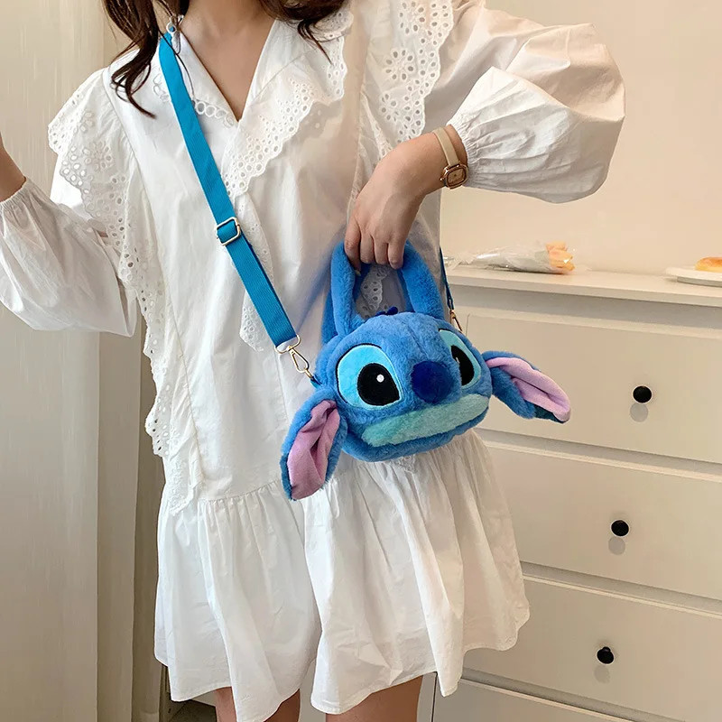 Disney Stitch Plush Shoulder Bag Anime Cartoon Cute Stuffed Plush Toy Crossbody Bag Storage Bags Handbag Girl Birthday Gift