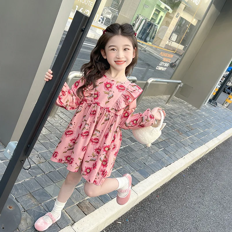 

Girls' Floral Princess Dress Autumn Style2025Baby Girl Stylish Dress Spring Autumn Outfit Little Girl Lace Dress