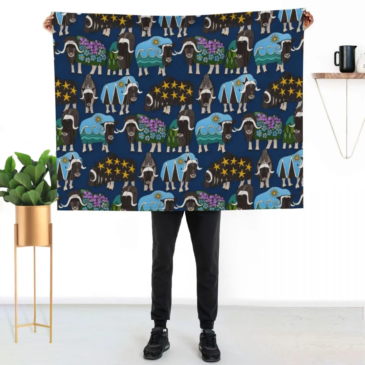 

Alaskan musk ox blue Throw Blanket Multi Purpose Soft Warm Blanket for Home Travel