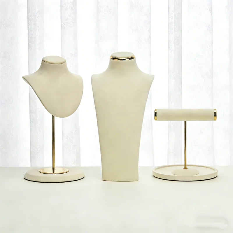 Multi-Functional Jewelry Display Stand, Bust Necklace Holder with Metal Earring Holder, Bracelet Stand & Jewelry Tray