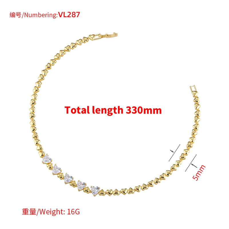ZHUKOU heart jewelry sets Cubic zirconia heart connector bracelet for women Brass necklace fashion party Jewelry wholesale VE763