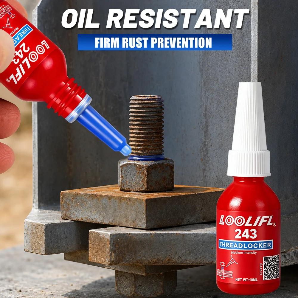 LOOLIFL 243 Threadlocker 10ml Medium Strength Removable Anti Vibration Bolt Seal Glue Oil Resistant Auto Hardware