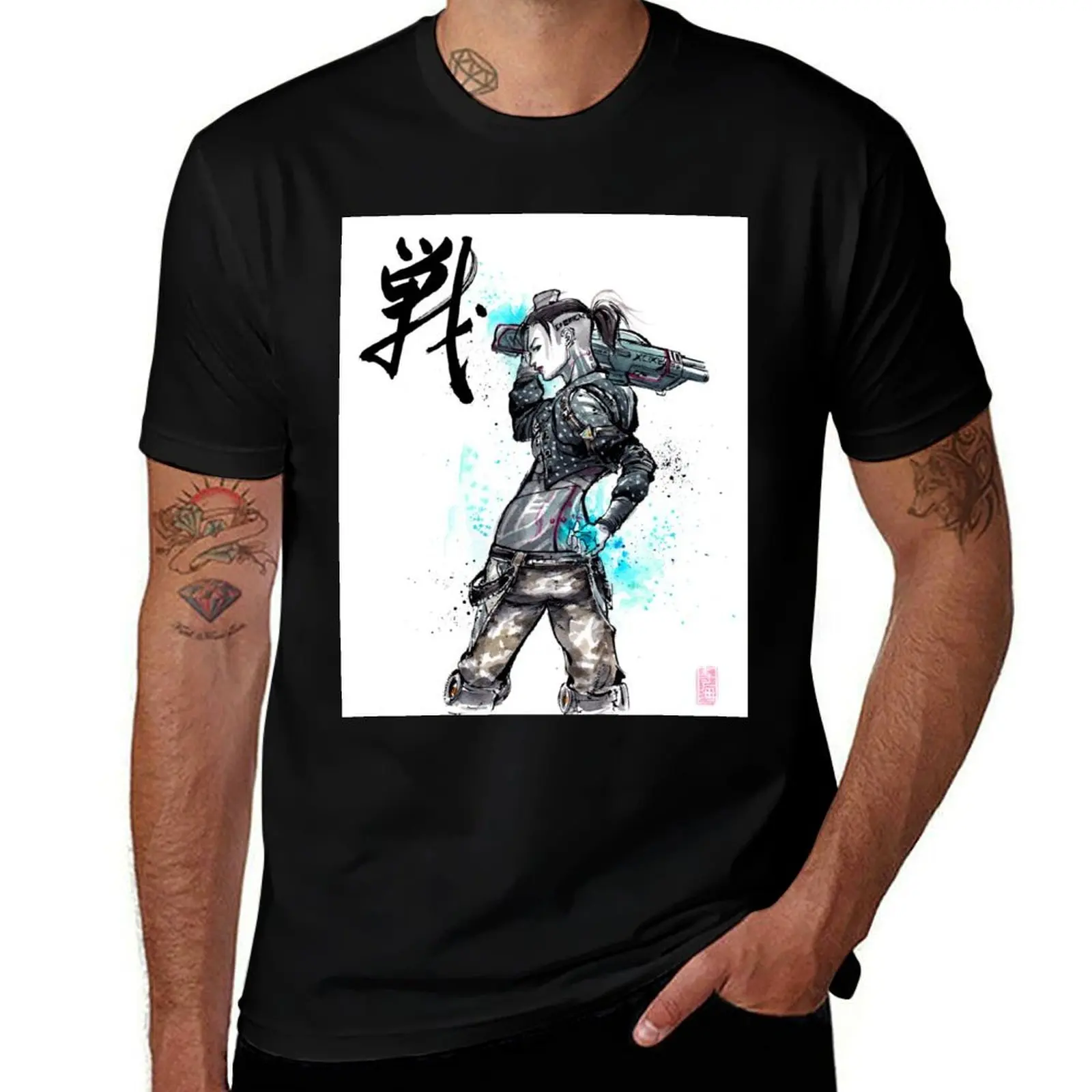 Jack from Mass Effect Sumie Style with calligraphy FIGHT T-Shirt Casual Minimalist Short Sleeve Top T-Shirt