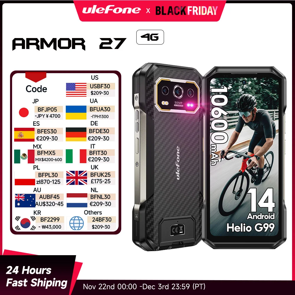 【Estreia mundial】 Ulefone Armor 27 4G 10600mAh Telefone robusto 24GB + 256GB Android 14 Smartphone 6,78"FHD 120Hz Visão noturna global