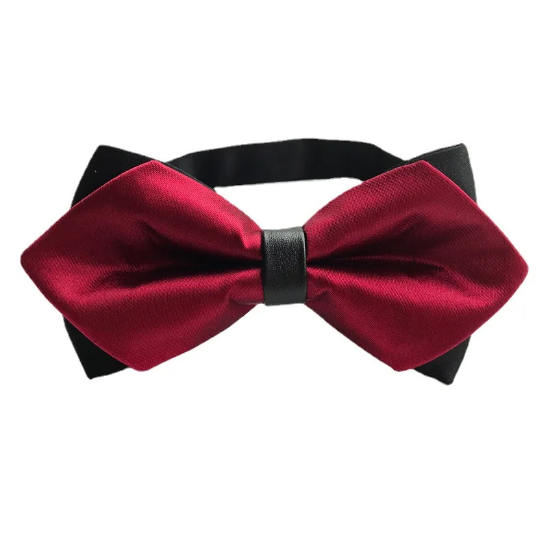 

11.5*5.5CM Fashion Trendy Solid Plaid Polyester Double Layered Pointed Bowtie for Man Woman Business Wedding Party Neckties