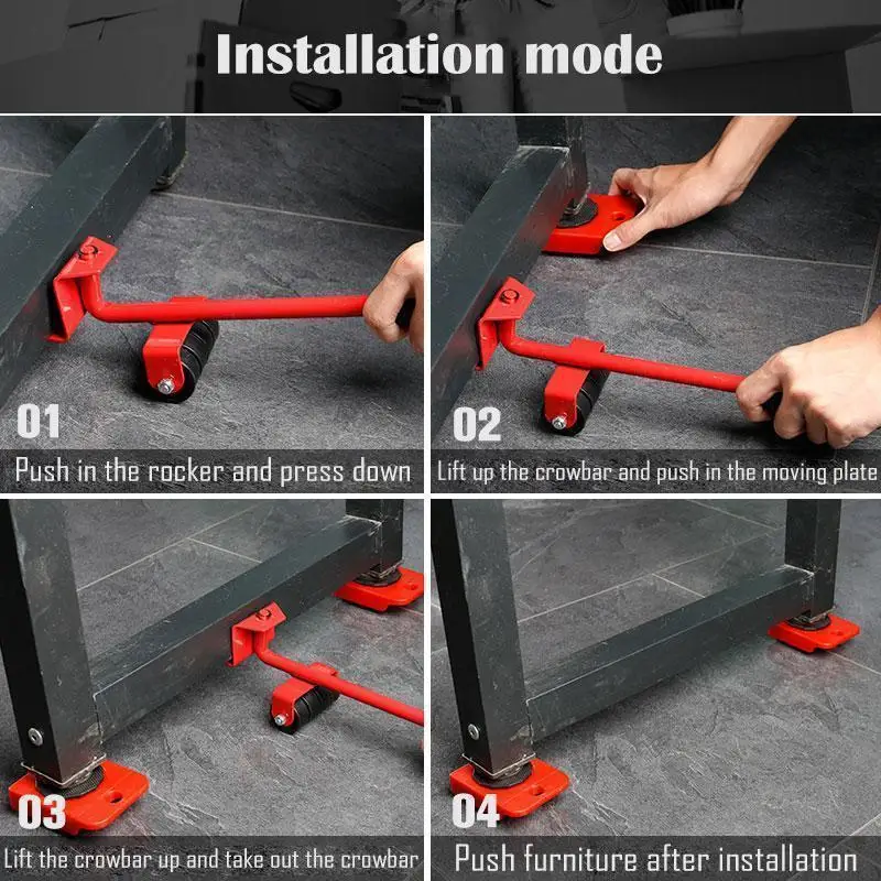 5PCS Furniture Mover Tool Set Heavy Stuffs Moving Roller With Bar Furniture Mover Lifter With Wheels Professional Moving Tools