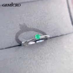 Dazzling Natural Round Gemstone Emerald Ring for Women Wedding Engagement Fine Jewelry with 925 Sterling Solid SIlver