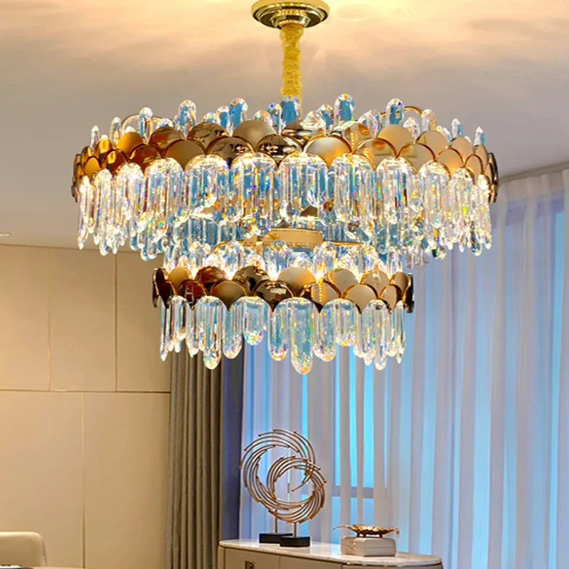 Gold Crystal Linear Chandelier, Rectangular Pendant Light, Luxury Dining Room Living Room Lighting Fixture Indoor Lighting
