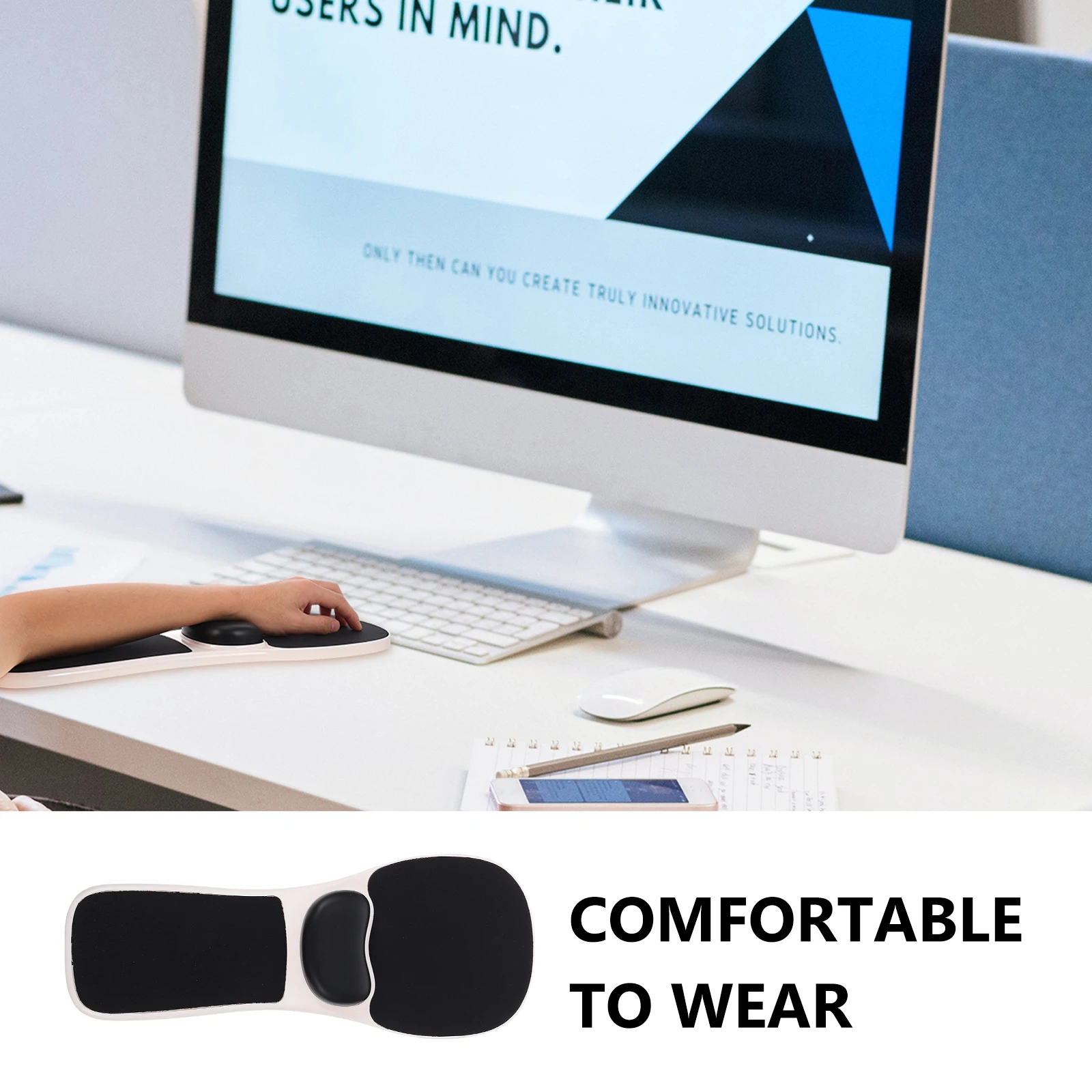 

Memory Foam Wrist Guard Mouse Pad Desktop Extension Board Black Plastic Elbow Support Rack