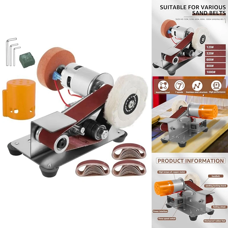 Mini Belt Sander,15 Degree Electric Belt Grinder,7 Adjustable Speed Electric Knife Polishing Sharpener Machine