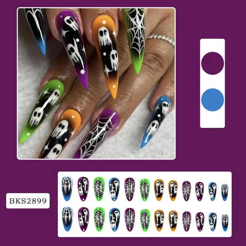 2024 Halloween Nail Art New Bat Nail Art Halloween Wearing Nail Art Ghost Face Spider Web Fake Nail Art