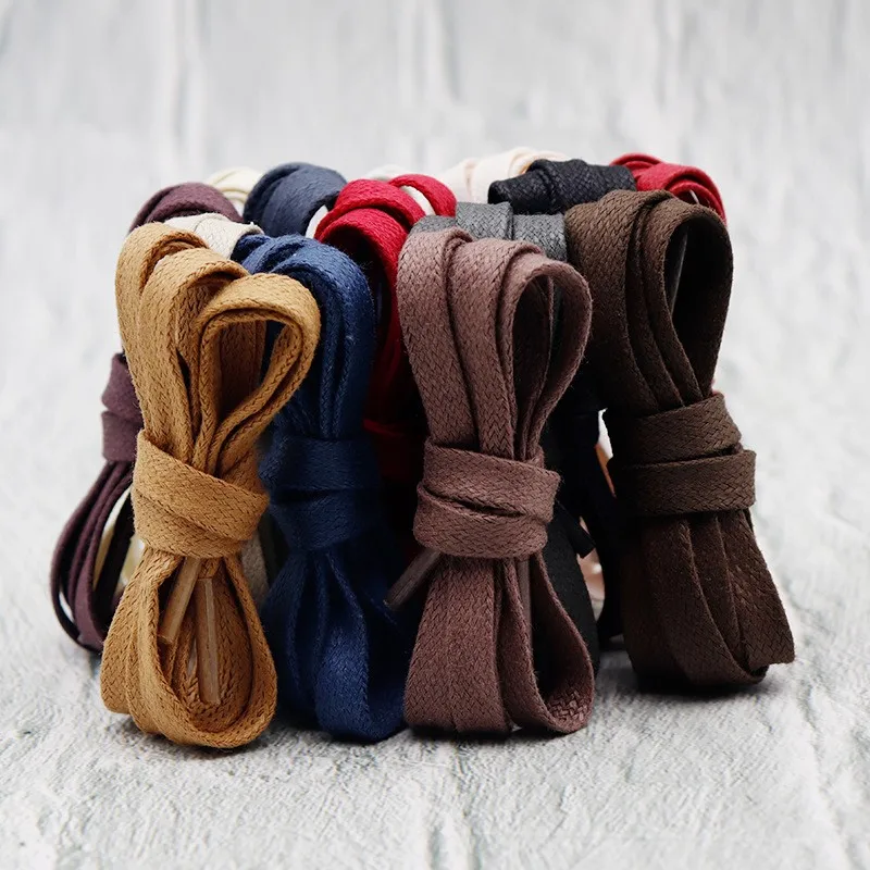 1Pair Cotton Waxed Flat Shoelaces Durable Polyester Shoelaces Oxford Shoe Laces Boots Laces Waterproof Leather Shoelace 11Color