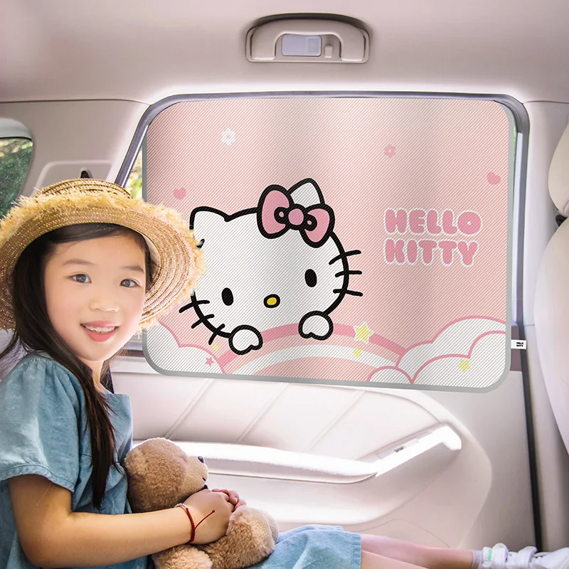 

Hello Kitty Car Curtain Sunshade Sun Protection Heat Insulation Retractable Sanrio Cute Cartoon Animation Car Accessories Gift