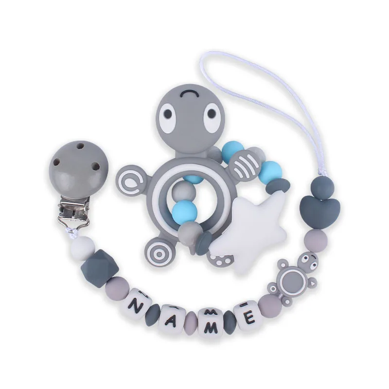 Customized Baby Pacifier Clip Chain Personalized Name Dummy Holder Turtle Silicone Teething Beads Tortoise Soother Chains