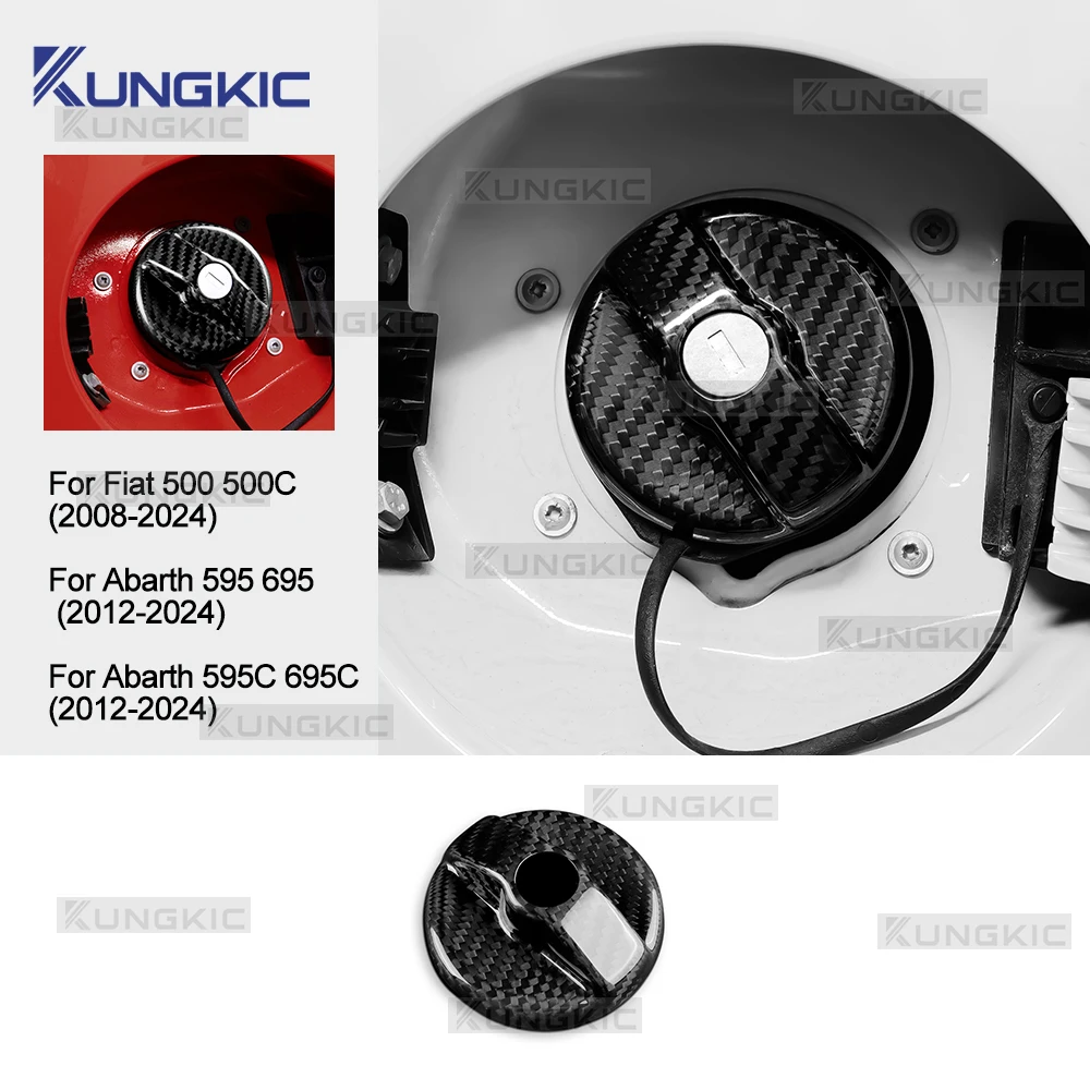 

For Abarth 595 595C 695 695C 2012-2024/Fiat 500 500C 2008-2024 Real Dry Hard Carbon Fiber Sticker Car Inner Fuel Tank Cap Trim