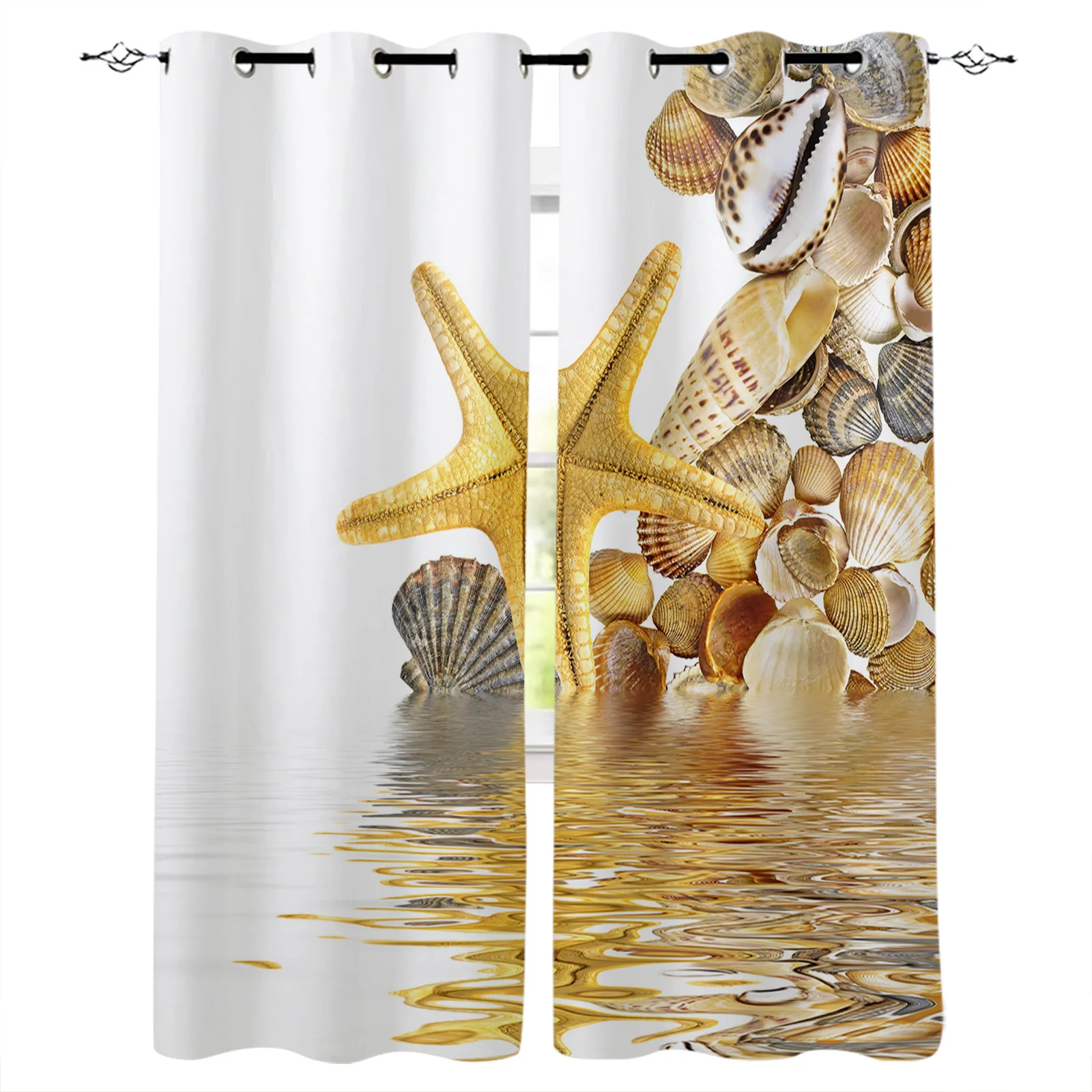 Water Wave Starfish Realm Reflection Background Curtains Drapes For Living Room Bedroom Kitchen Office Blinds Window Curtain