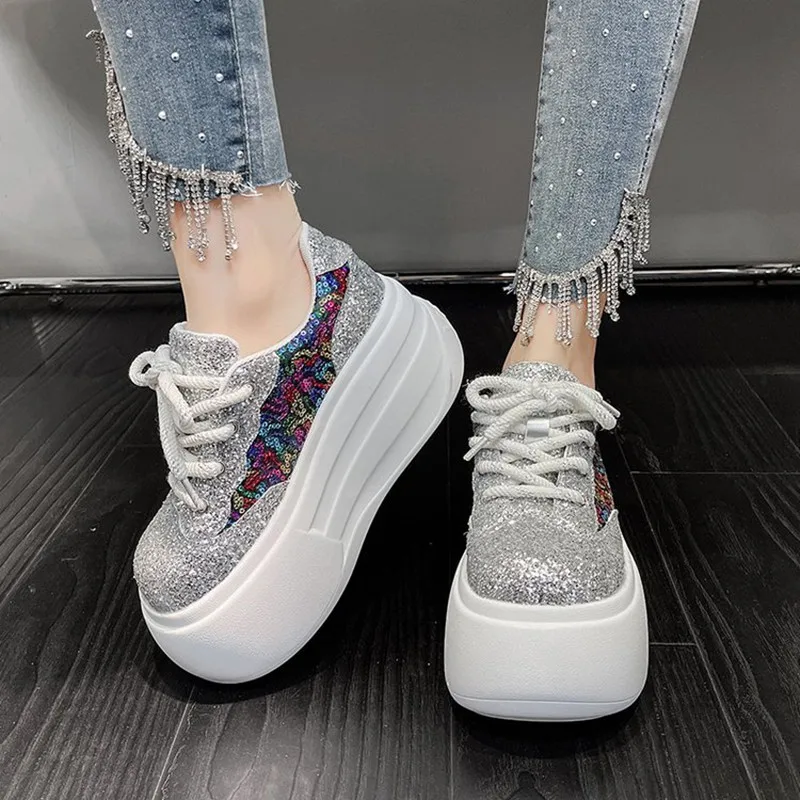 7.5cm Air Mesh Micrifiber Synthetic Leather NEW Spring Summer Chunky Sneakers Breathable Platform Wedge Women Vulcanize Shoes