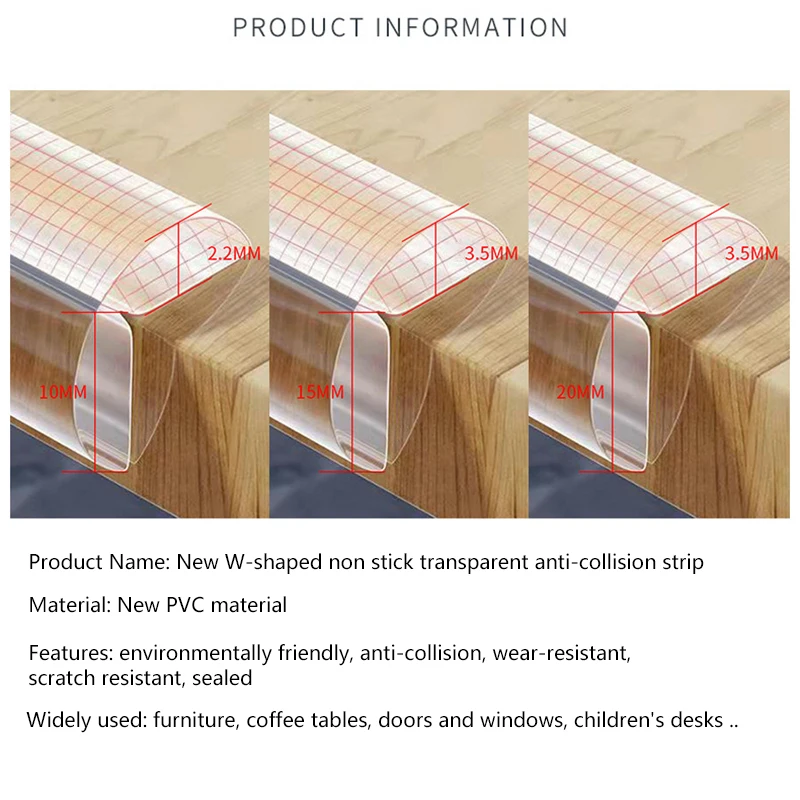 1/2/3M Safety Protection Strip Table Desk Edge Corner Protector Furniture Corners  Kids Collision Proof Soft Bumper Guard Strip