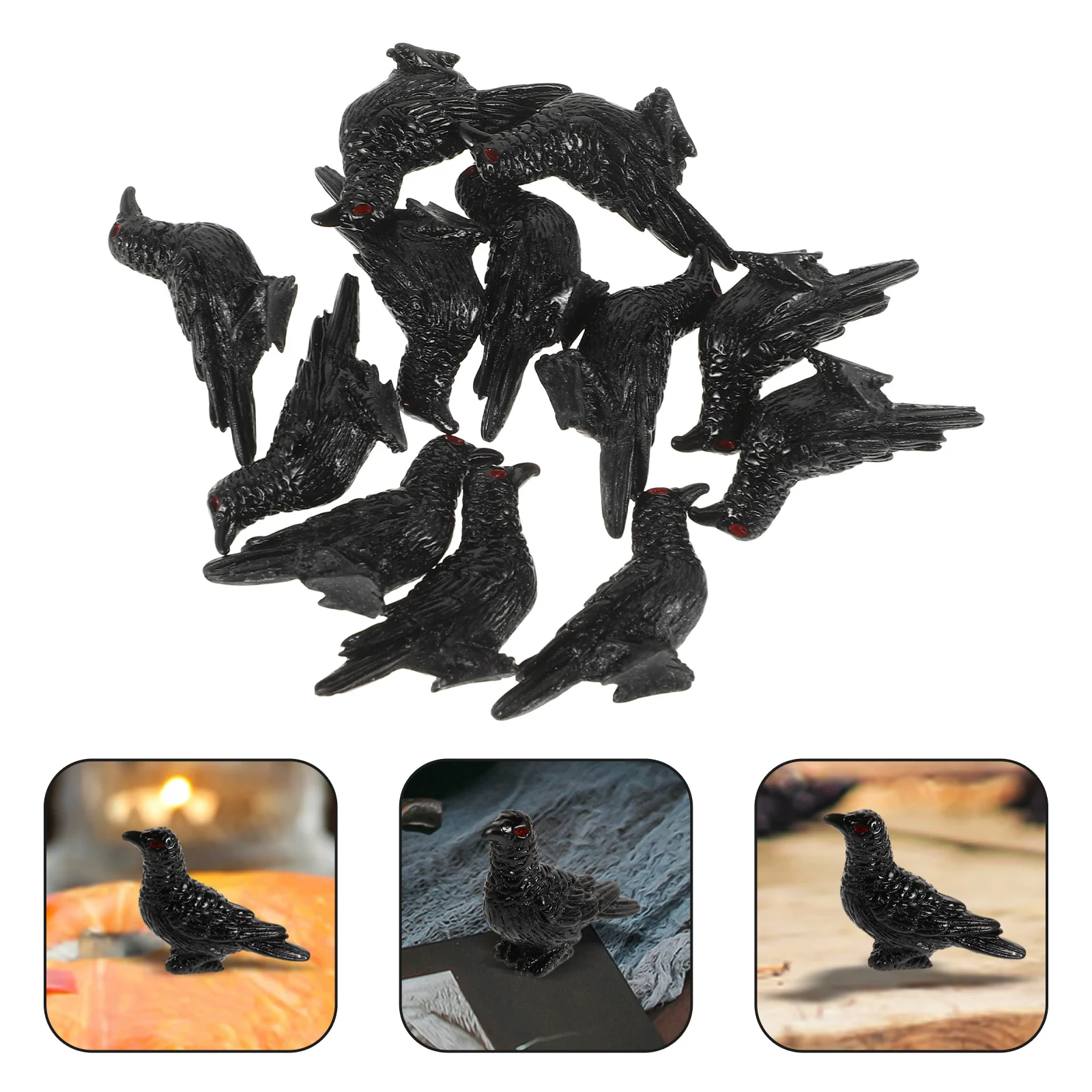 

12Pcs Crow Resin Bird Miniature Halloween Sand Table Decor Mini Garden Ornament Micro Landscape Statue Mini Crow